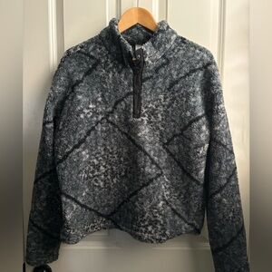 Marika Charcoal Grey Diamond Sherpa Fleece Snap-Neck Pullover Women’s Size L
